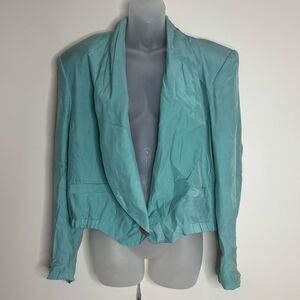 Diane Gilman 100% Silk Blue Blazer one button size large vintage 90s